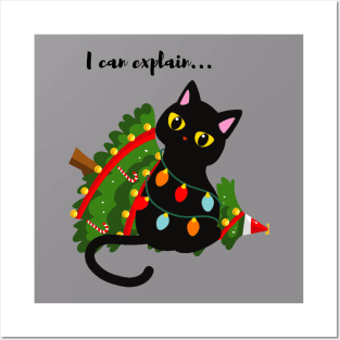 Santa i can explain, merry christmas cat - christmas tree cake Posters and Art